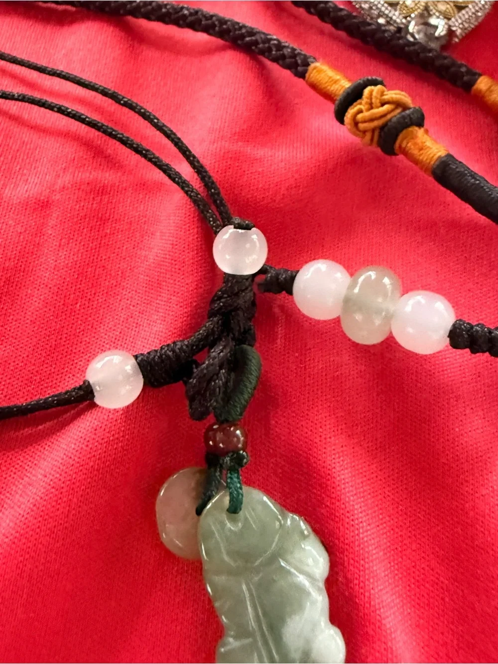 Hand-Carved Icy Jade Pendant Necklace in Green and Cream